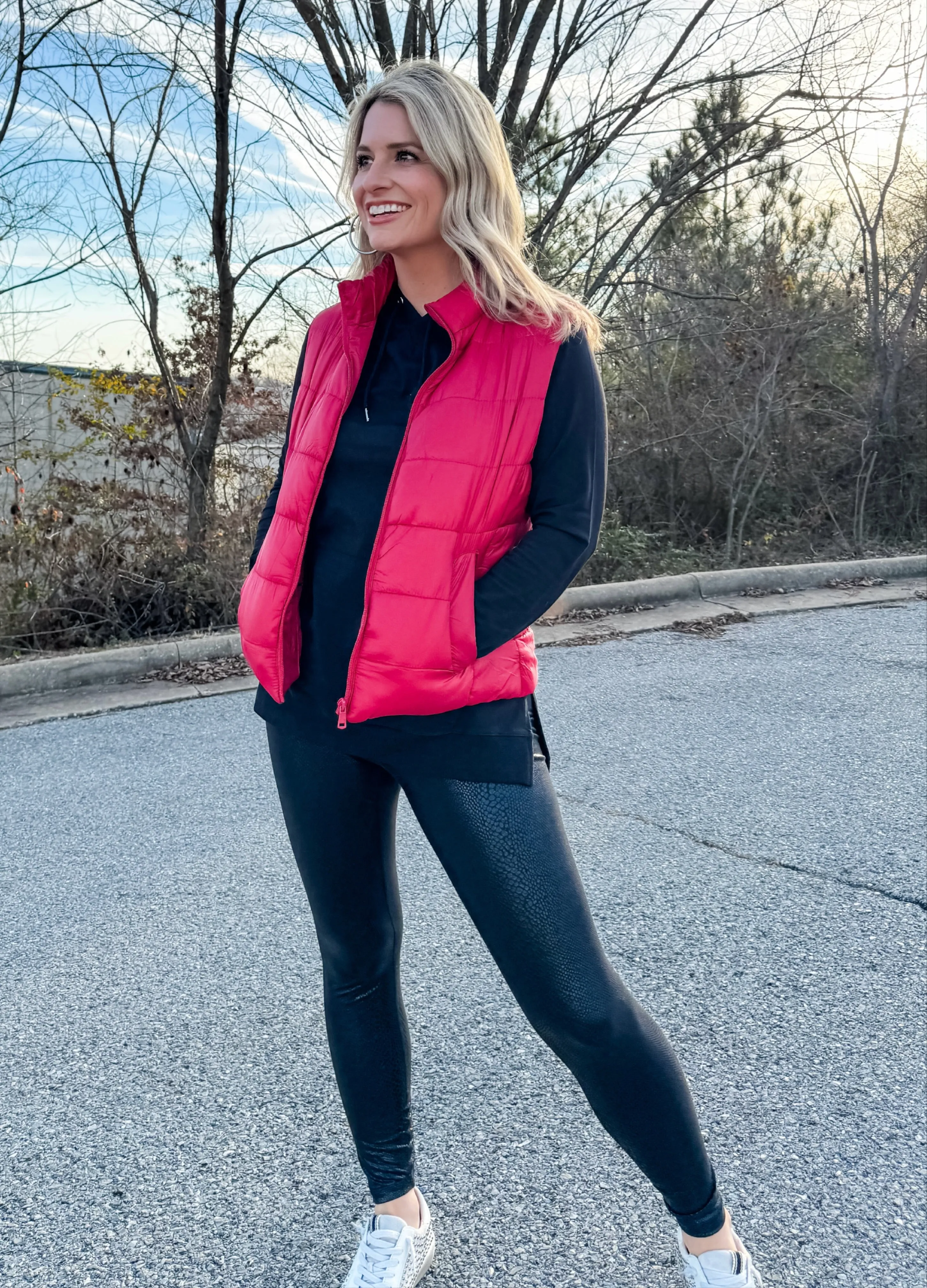Quilted Puffer Vest in Red